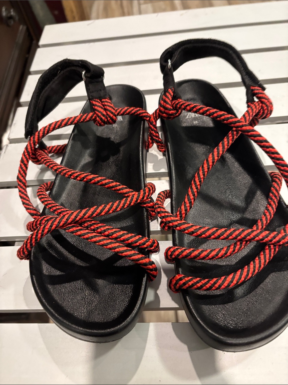 Zara Black Sandals with Red Rope Straps